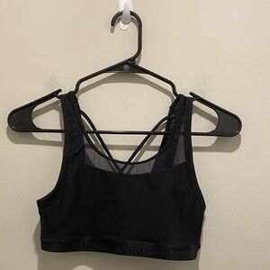 Under Armour Big Band Striped Logo Crossback Sports Bra Black Women's Size S EUC